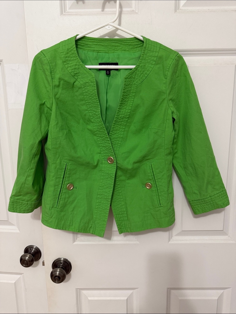 Talbots Bright Green Single-Button Notchless Blazer jacket size 6 petite